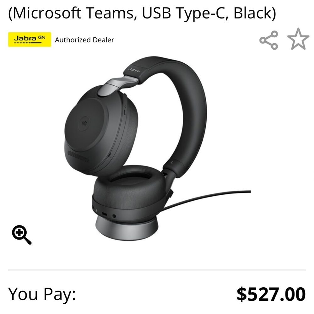 Jabra Evolve2 85 Noise-Canceling Wireless Over-Ear Headset with Charging Stand